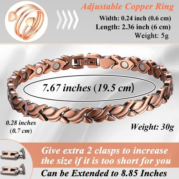 Elegant Adjustable Copper Magnetic Bracelet for Women - Ultra Strength & Style - Picture 4 of 9